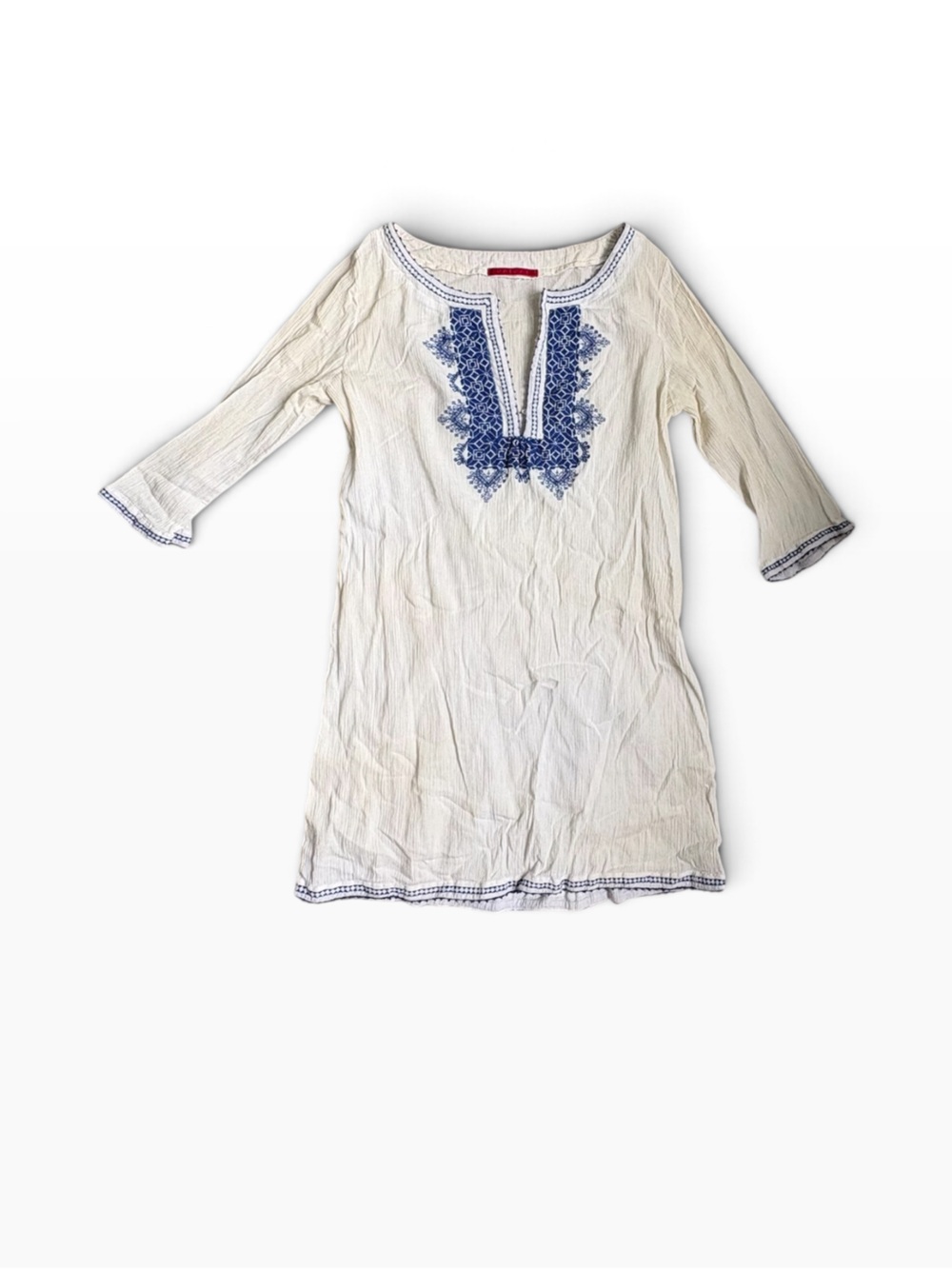 Velvet by Graham & Spencer White Tunic Coverup with Blue Embroidery